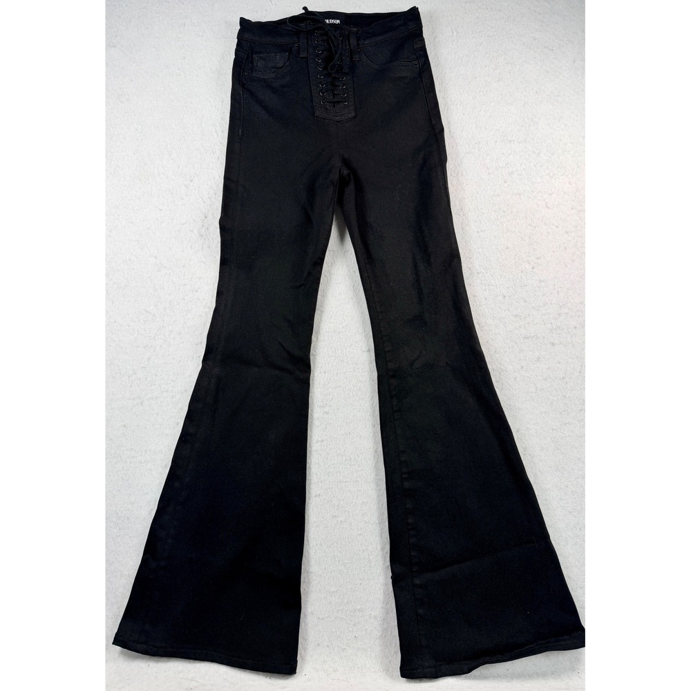 Hudson Bullocks High Rise Lace Up Flare Jeans Coated Black Size 24 - Picture 2 of 9